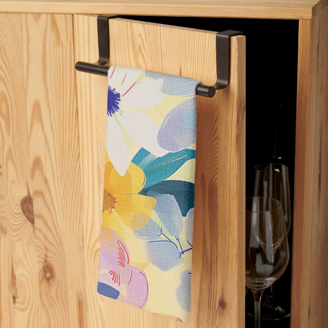 Linge De Cuisine Aquarelle Pastel Fleurs Peintes (Pliage en tiers)