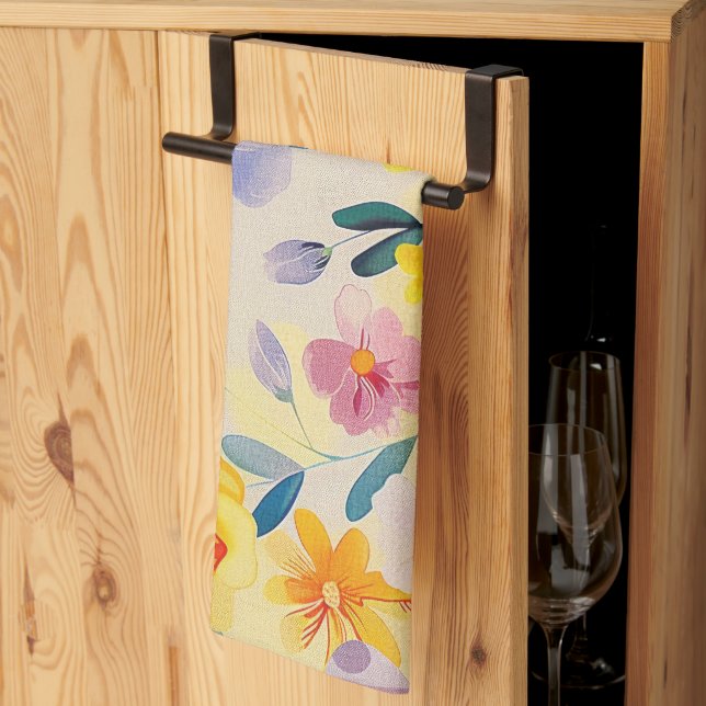 Linge De Cuisine Aquarelle Pastel Fleurs Peintes (Pliage en tiers)