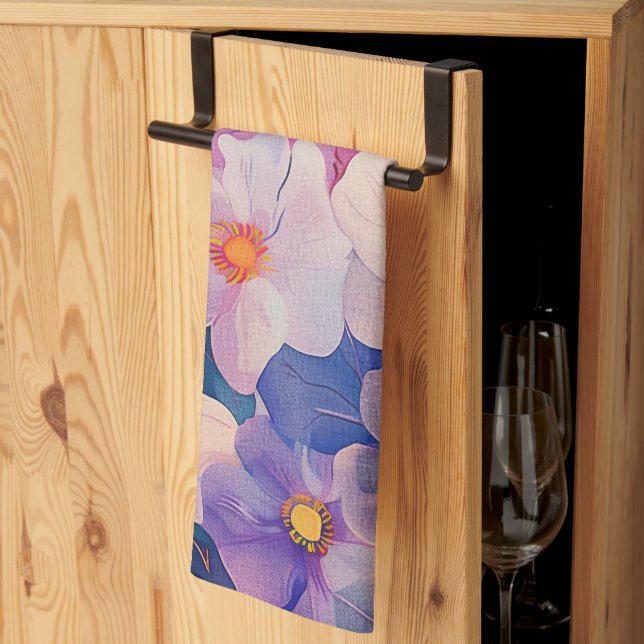 Linge De Cuisine Aquarelle Pastel Fleurs Peintes (Pliage en tiers)