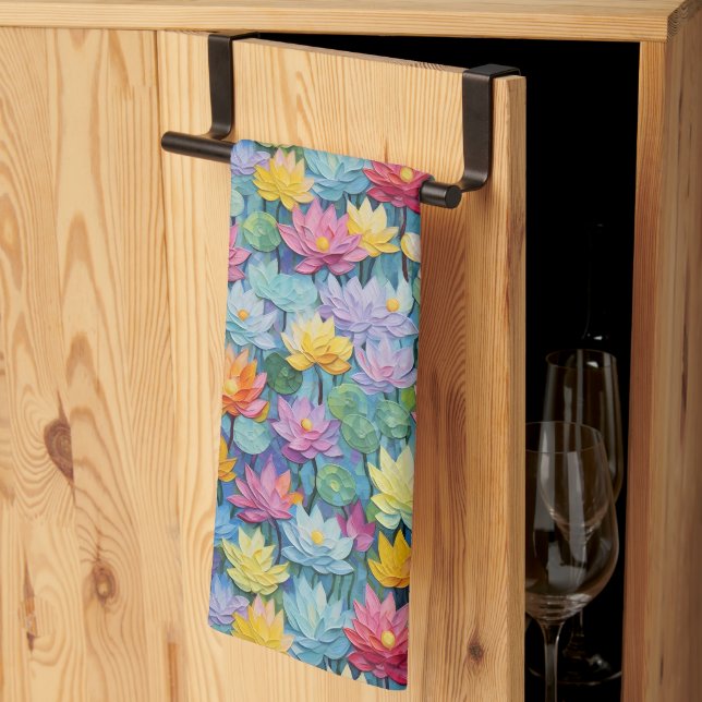 Linge De Cuisine Aquarelle Pastel Fleurs Peintes (Pliage en tiers)