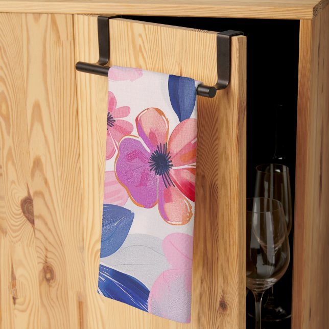 Linge De Cuisine Aquarelle Pastel Fleurs Peintes (Pliage en tiers)