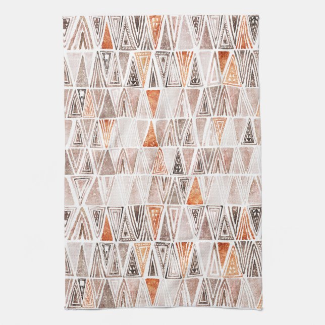 Linge De Cuisine Aquarelle Pastel Terracotta Triangles Tribales (Vertical)