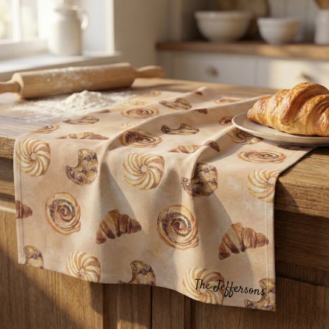 Linge De Cuisine Aquarelle pâtisserie pâtisserie Brunch (croissant cinnamon roll cookie kitchen towel)