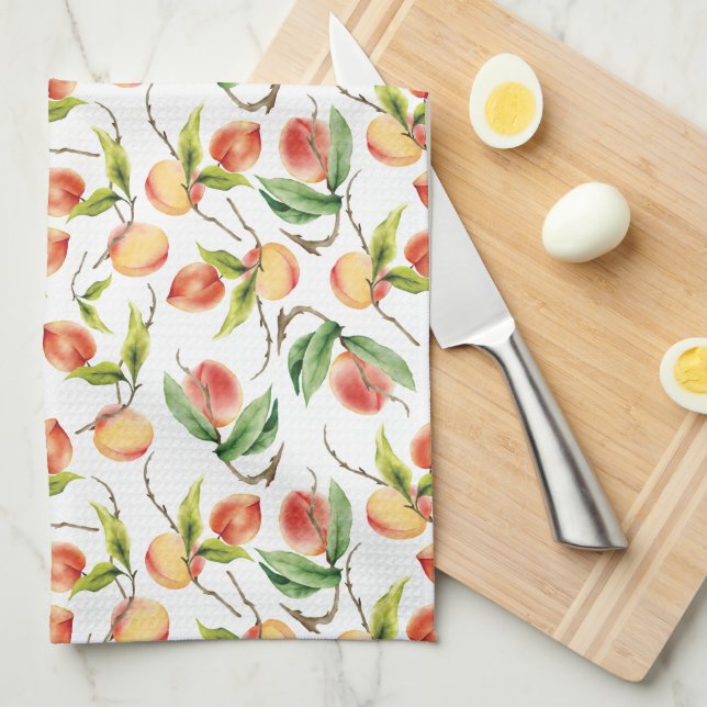Linge De Cuisine Aquarelle - Pêche fraîche (Quart Plié)
