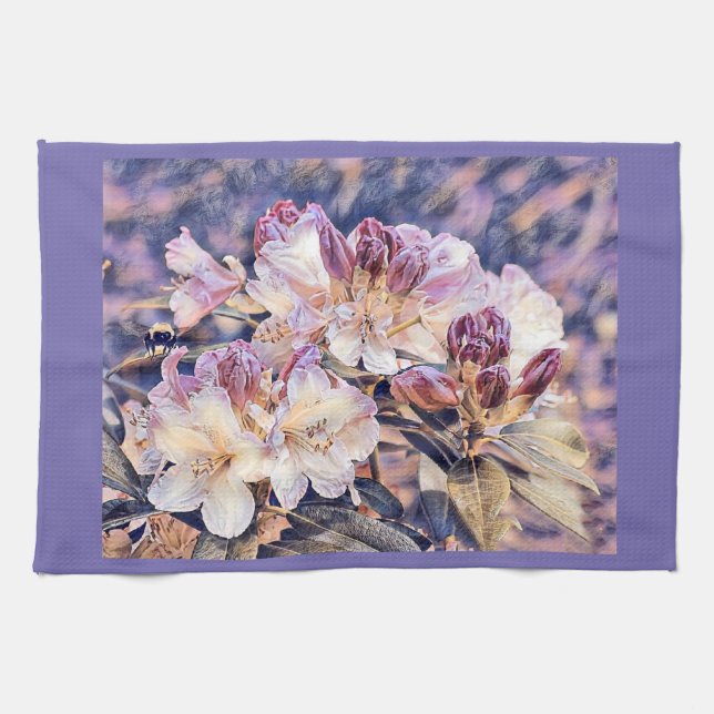 Linge De Cuisine Aquarelle peinte d'une fleur d'azée violette (Horizontal)