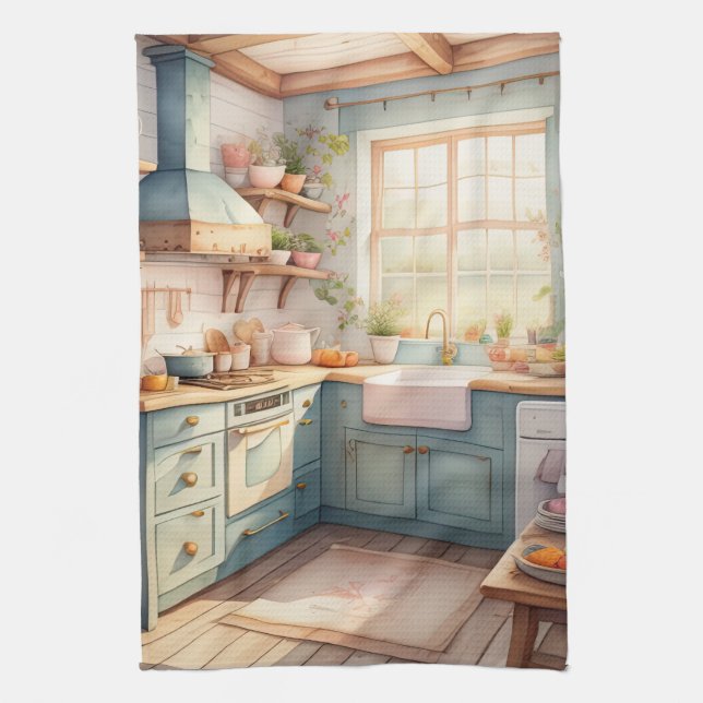 Linge De Cuisine Aquarelle Peinture de la Cuisine Agricole (Vertical)