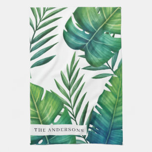 Linge De Cuisine Aquarelle personnalisée Feuilles tropicaux