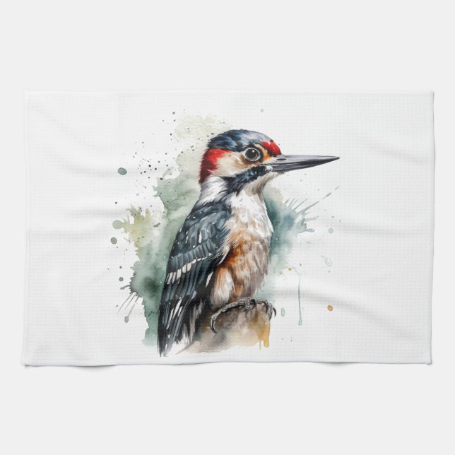 Linge De Cuisine Aquarelle Pic de forêt (Horizontal)