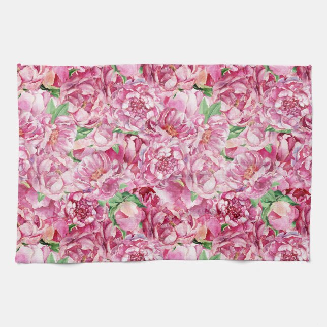 Linge De Cuisine Aquarelle Pink Peonies (Horizontal)