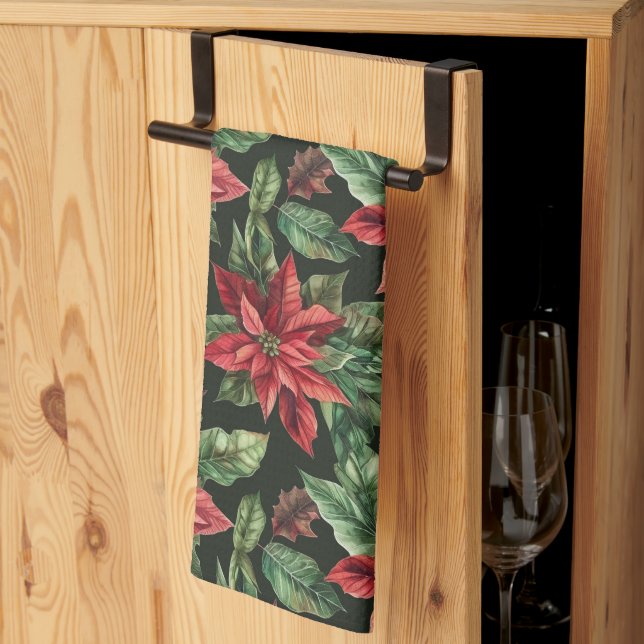 Linge De Cuisine Aquarelle Poinsettia fleur Noël (Pliage en tiers)