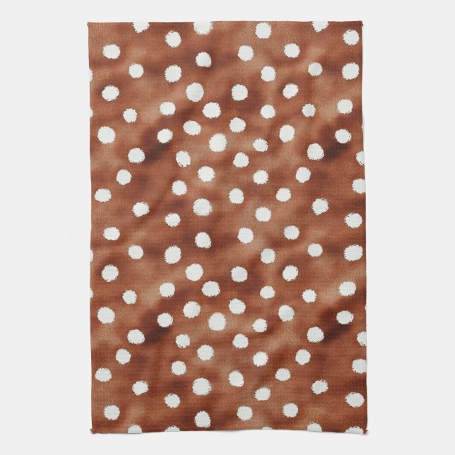 Linge De Cuisine Aquarelle Pointe Polka dans Café Brown et blanc (Vertical)