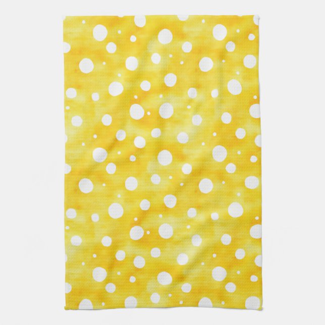 Linge De Cuisine Aquarelle Polka Dot - Terre Jaune et Blanc (2) (Vertical)