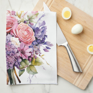 Linge De Cuisine Aquarelle Purple Jardin Fleur Bouquet Floral