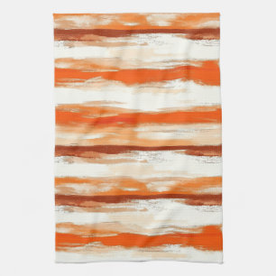 Linge De Cuisine Aquarelle rayée dans les tons café et orange