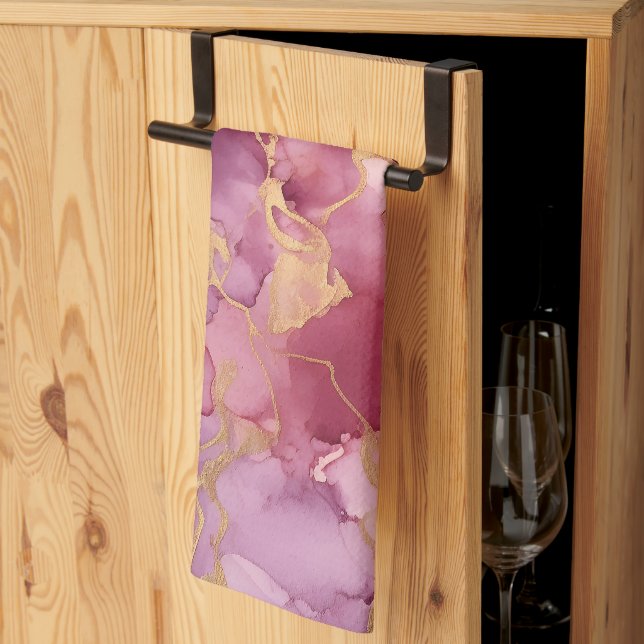 Linge De Cuisine Aquarelle rose (Pliage en tiers)