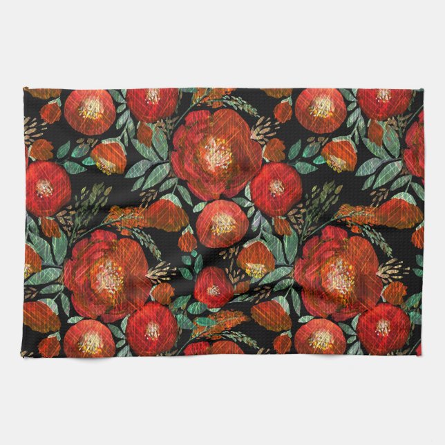 Linge De Cuisine Aquarelle, rose. (Horizontal)