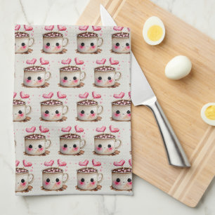 Linge De Cuisine Aquarelle rose et crème mignonne Motif de cacao ch