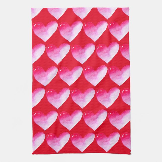 Linge De Cuisine Aquarelle rose et rouge coeur pop art valentine (Vertical)