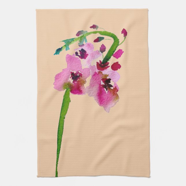 Linge De Cuisine Aquarelle rose fleurie verbasque fleur rousse (Vertical)