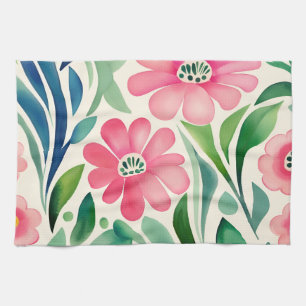 Linge De Cuisine Aquarelle rose Fleurs Art