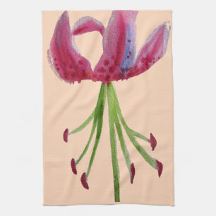 Linge De Cuisine Aquarelle rose Lily art floral moderne