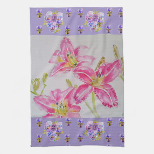 Linge De Cuisine Aquarelle rose Lily Pink Fleur Flore Florale Te