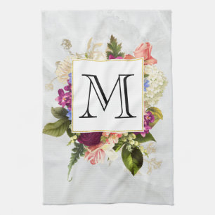 Linge De Cuisine Aquarelle rose moderne Bouquet floral Monogramme