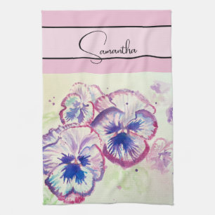 Linge De Cuisine Aquarelle rose Pansy Pansies florale Fleur Blush