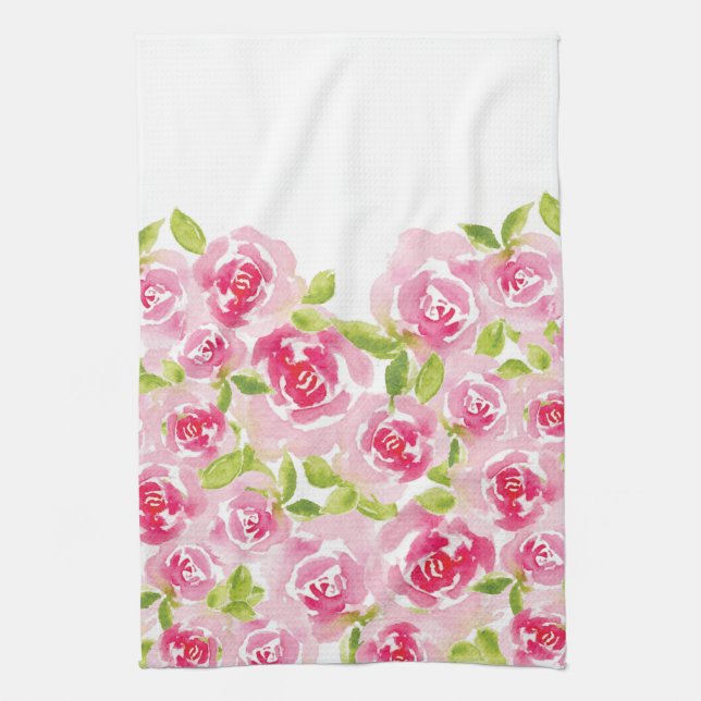 Linge De Cuisine Aquarelle rose rose florale (Vertical)