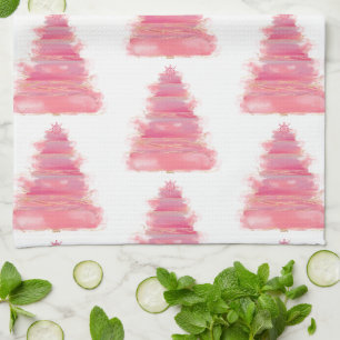 Linge De Cuisine Aquarelle rose Thé de Noël Arbre