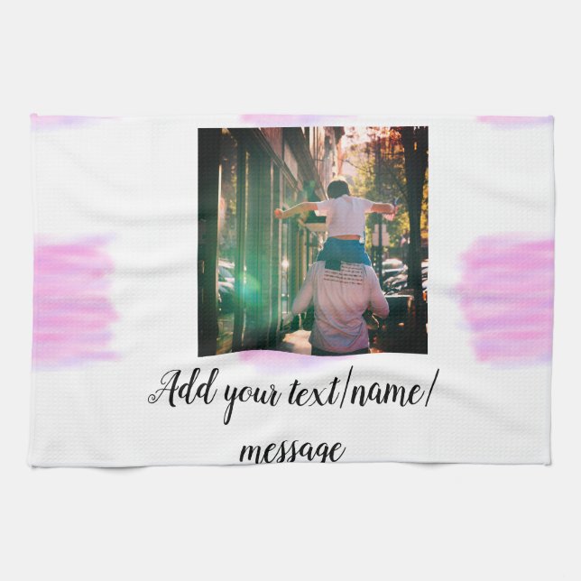 Linge De Cuisine Aquarelle rose violet père fils papa ajouter l'ima (Horizontal)