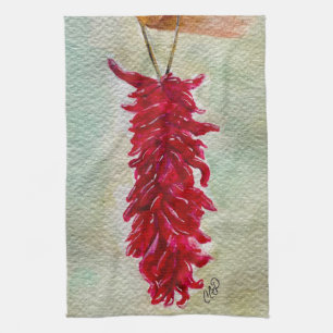 Linge De Cuisine Aquarelle Rouge Chili Ristra Nouveau Mexique