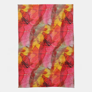 Linge De Cuisine Aquarelle rouge jaune