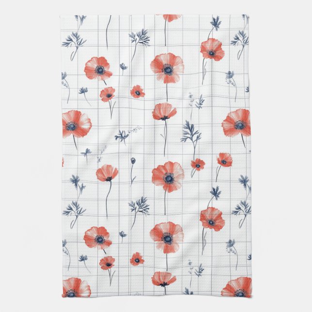 Linge De Cuisine Aquarelle rouge Motif sur blanc (Vertical)