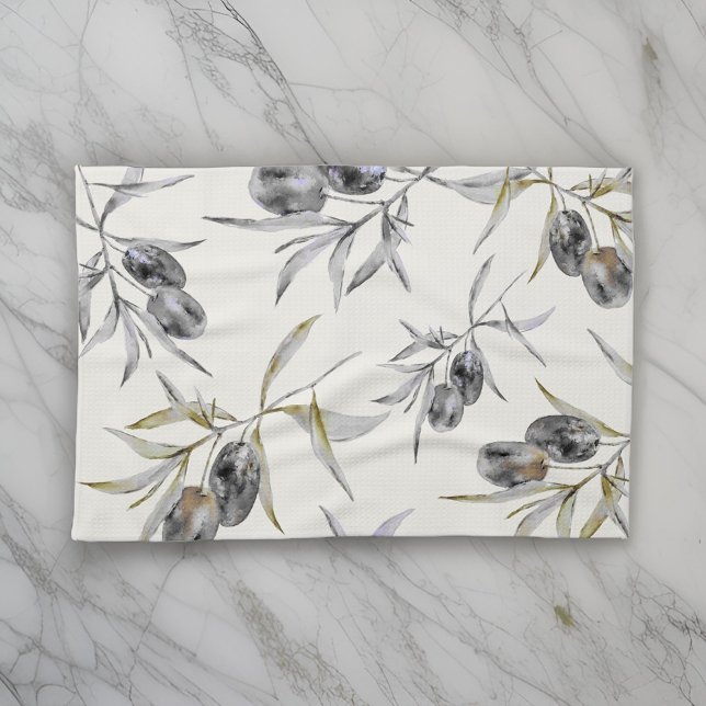 Linge De Cuisine Aquarelle rustique toscane Branche d'olive (Créateur téléchargé)