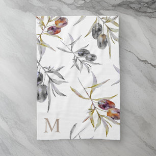 Linge De Cuisine Aquarelle rustique toscane Monogramme de Branche d