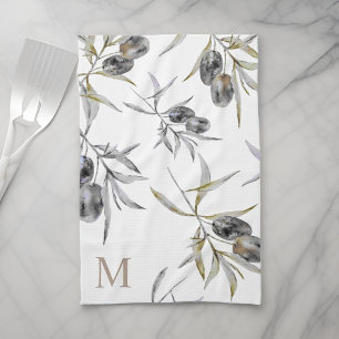 Linge De Cuisine Aquarelle rustique toscane Monogramme de Branche d