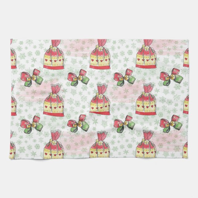 Linge De Cuisine Aquarelle sac de Noël de bonbons (Horizontal)