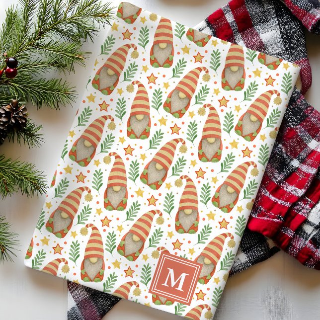 Linge De Cuisine Aquarelle Scandinave Gnome Monogramme Noël (Créateur téléchargé)