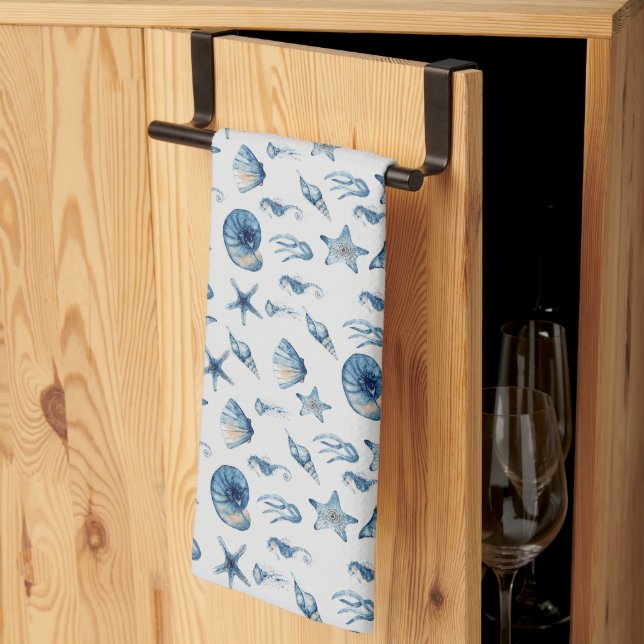 Linge De Cuisine Aquarelle sous le Motif de mer (Pliage en tiers)