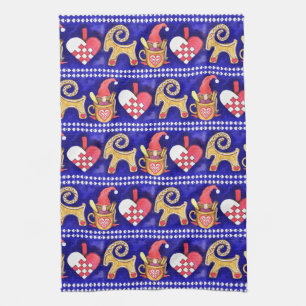 Linge De Cuisine Aquarelle suédoise blanche et rouge de tache flou