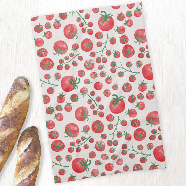 Linge De Cuisine Aquarelle Tomate (Fresh Mediterranean summer watercolor tomato pattern kitchen towel)