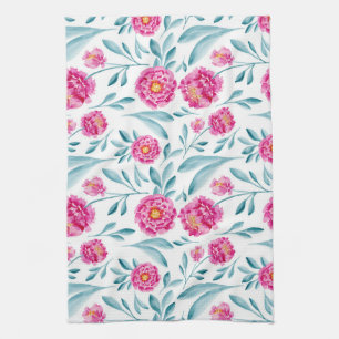 Linge De Cuisine Aquarelle Turquoise rose vif Motif Floral été