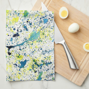 Linge De Cuisine Aquarelle verte, jaune et bleue Abstraite
