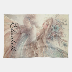 Linge De Cuisine Aquarelle vintage Hiver Fée de neige Imaginaire Ar