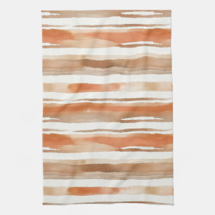 Linge De Cuisine Aquarelle vintage rayée - Tons de café terreux(3)