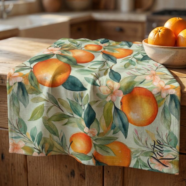 Linge De Cuisine Aquarelle vintage Tangérine Orange (Créateur téléchargé)