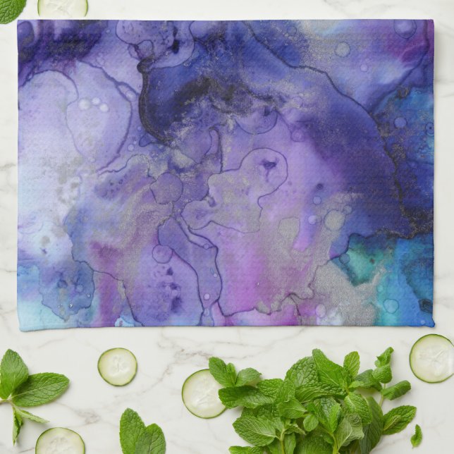 Linge De Cuisine Aquarelle violette (Plié)