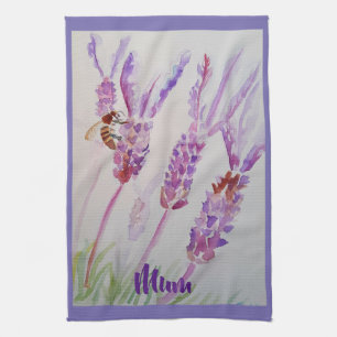 Linge De Cuisine Aquarelle violette de la lavande et tea d'abeille