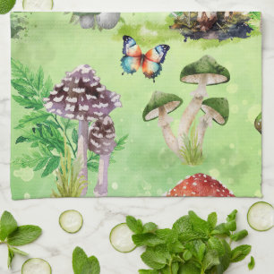 Linge De Cuisine Aquarelle Whimsical Mushroom Garden